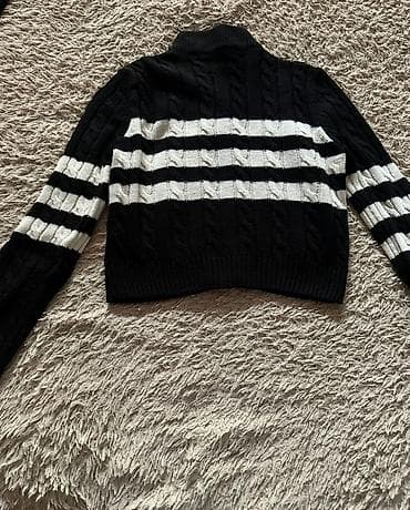 Şortlar: Qara-ağ zolaqlı toxunma kardiqan/sviter - Rəng: qara və ağ, üfüqi — 1