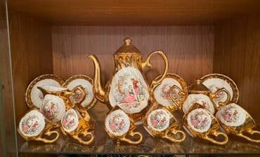 nimce: Çay dəsti, rəng - Qızılı, Farfor — 1