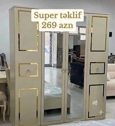 tek termolar: Geyim dolabı – krem rəngdə, qızılı dekor elementləri ilə. - 4 qapılı — 1
