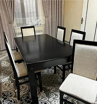 Qonaq otağı üçün, İşlənmiş, Açılan, Dördbucaq masa, 6 stul