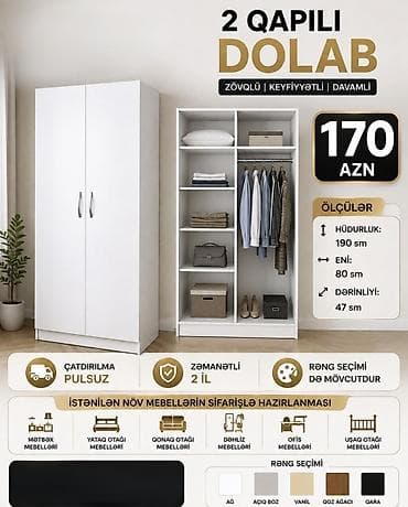 Dolablar: 2 qapılı dolab – zövqlü, keyfiyyətli, davamlı Ölçülər: - Hündürlük — 1