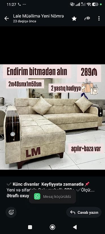 ✔️ *Künc divanlar* *Keyfiyyətə zəmanətlə* 📌 Yeni və sifarişlə Qolu — 1