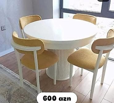 kicik masa kafe: Dəyirmi yemək masası və 4 ədəd stul dəsti. Xüsusiyyətlər: - Masanın — 1