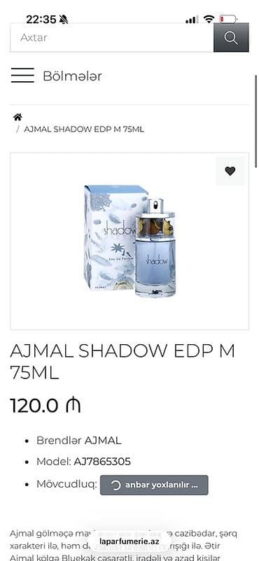 kişi: AJMAL Shadow EDP M 75 ml Unisexdi serin goxusu var karobkasi — 2