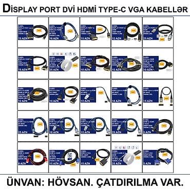 HDMİ DVİ VGA Display Port Type-C USB Kabellər 📍Ünvan: Bakı şəh