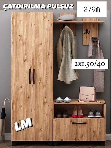 metbex ucun skaf: 2 двери, Коричневый, Другой материал, Распашной, Прямой шкаф — 1