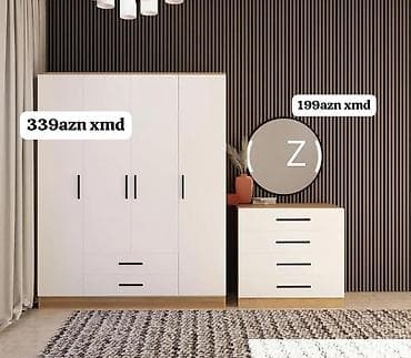 pencere qapi: Mebel dəsti – ağ rəngdə şkaf və komod güzgü ilə - Şkaf: 3 qapılı — 1