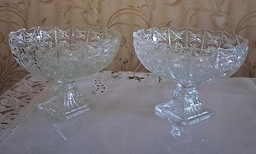 rəngli qələmlər: Şüşə qab dəsti – 2 ədəd ayaqlı meyvə/konfet qabı - Material: qalın — 2