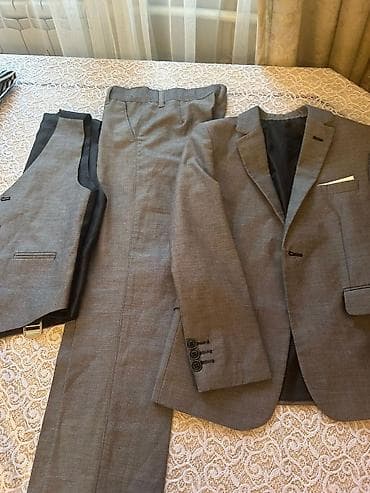 desd paltarlar: Kişi kostyum dəsti – 3 parça - Rəng: boz (xırda dama/mini-çek naxışlı — 2