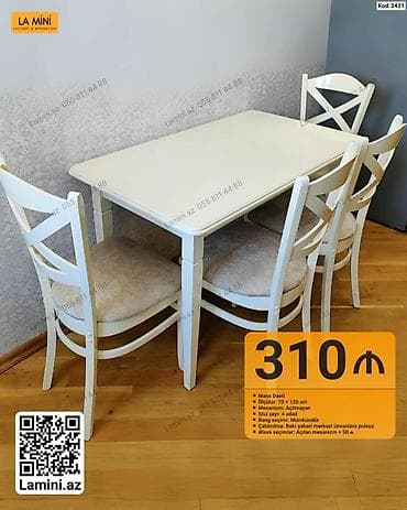 ag masa: Masa dəsti – Kod: 3431 - Komplekt: 1 masa + 4 stul - Ölçü: 70 × 120 — 1