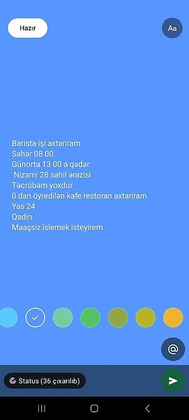 oline is: Barista, Qadın, 24 yaş, Təcrübəsiz — 1