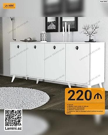 taxta komod: Minimalist üslubda komod. - Ölçüləri: 40 x 80 x 160 sm - Rəng — 1