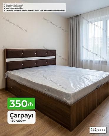 Çarpayı – 160×200 sm - Mexanizm: Açılan, bazalı (geniş daxili saxlama