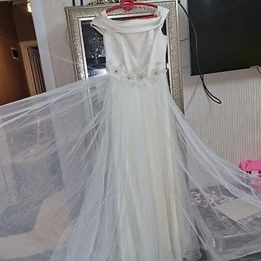 Toy paltarları: Ağ rəngdə zərif gəlin/nişan libası. - Üst hissə atlas parça — 3