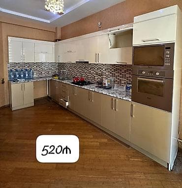 dirnaq stolu gence: Mətbəx mebeli 520₼. Ölçü 1.20/4. Üstünə qaz moyka aspirator verilir — 1