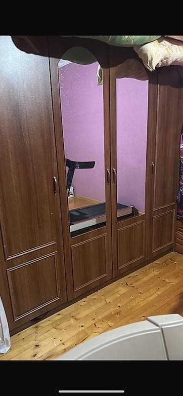 siyirmeli dolab: 4 qapılı, Güzgülü, Qəhvəyi, Digər material, Açılan, Düz dolab — 1