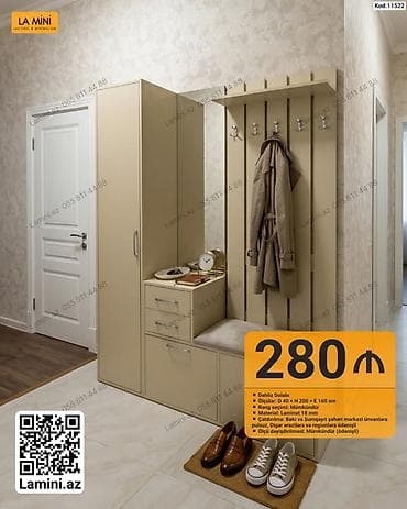 Dəhliz dolabı – kod: 11522 - Ölçü: D 40 × H 200 × E 160 sm - — 1