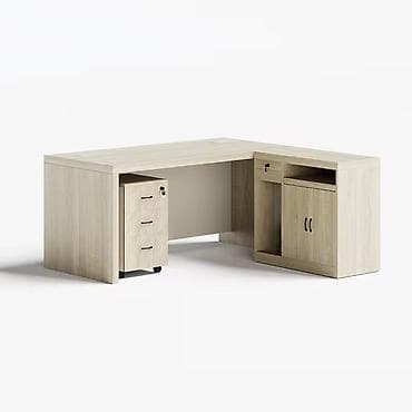 L formal ofis üçün L-şəkilli iş masası - Material: açıq ağac