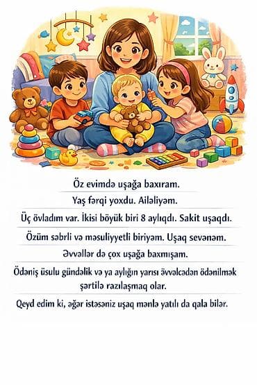 Uşağa baxım xidməti – ev şəraitində - Öz evimdə uşağa baxıram. - Yaş