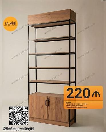 Metall karkaslı kitab rəfi və şkaf kombinliyi - Model: Stellaj -