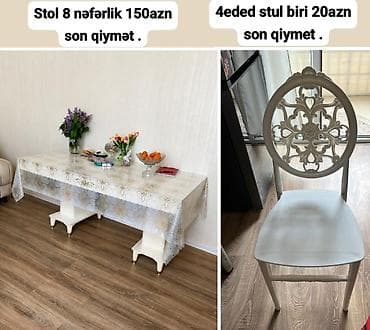 isdolar: Məhsul: Yemək masası və stullar Stol 8 nəfərlik 150azn. Stul 4 eded — 1