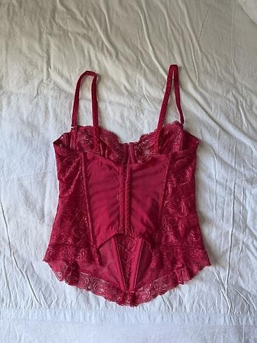 push up helanke: Qırmızı krujeva korset top - Rəng: dərin qırmızı/bordo - Material — 2