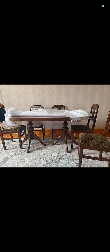 stoll: Yemək otağı üçün taxta masa və 6 ədəd stul dəsti. - Material: massiv — 1