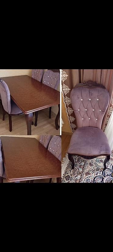 Qonaq otağı üçün, İşlənmiş, Dördbucaq masa, 6 stul — 1