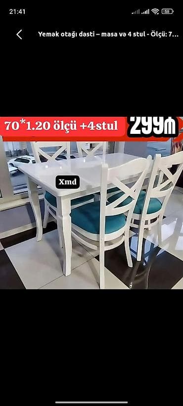 stuldan: Mətbəx üçün, Yeni, Açılmayan, Dördbucaq masa, 4 stul — 1