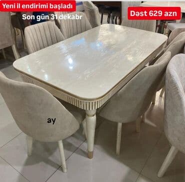 Qonaq otağı üçün, Yeni, Açılmayan, Dördbucaq masa, 6 stul