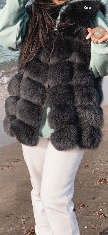 tikdirmek ucun don modeli: Boz rəngdə xəz jiletka - Model: qadın xəz jiletkası - Rəng: tünd boz — 3