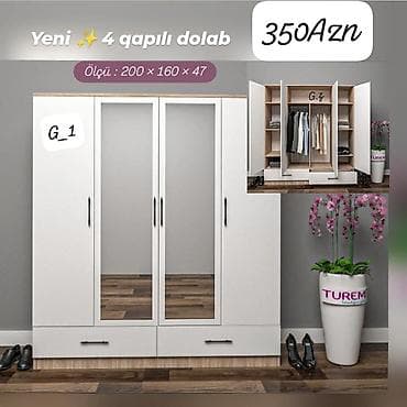 Yeni 4 qapılı dolab - Ölçü: 200 × 160 × 47 sm - Rəng: ağ, taxta