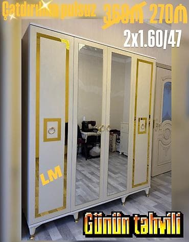 4 qapılı, Güzgülü, Ağ, Açılan, Düz dolab