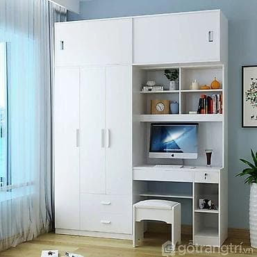 Ofis mebeli: Künc masa, Stulsuz, Polkalı, Siyirməli, MDF — 8