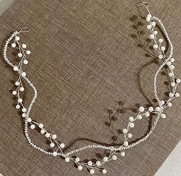 Gəlin saç bəzəyi – incili və kristallı tel kompozisiya - Rəng: gümüşü — 1