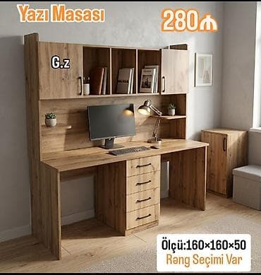 kitab ref: Düz masa, Stulsuz, Polkalı, Siyirməli, Teksturalı laminat — 1