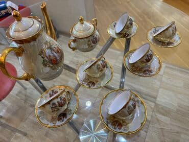 kahla made in gdr: Qəhvə dəsti, rəng - Qızılı, Farfor — 2