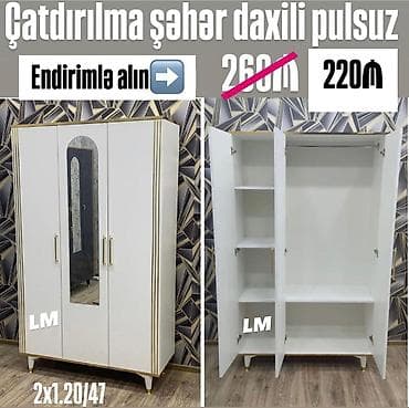 Üç qapılı Dolab təmiz laminatla 📌 Qiymət : 220₼ Ölçü : 2x 1.20 x 47