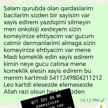 Xidmət: Maddi yardım üçün müraciət Təsvir: - Mətn şəkilində