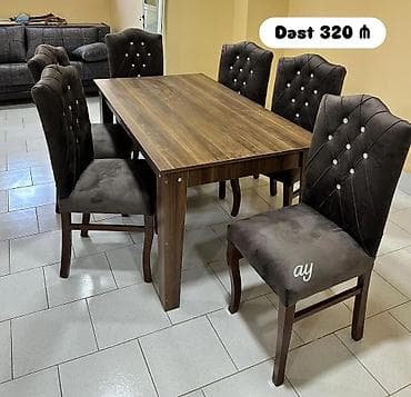 tək stul: Qonaq otağı üçün, Yeni, Açılmayan, Dördbucaq masa, 6 stul — 1