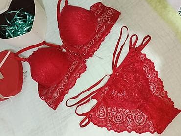 dest geyimler: Qırmızı krujeva iç geyim dəsti – hədiyyə qutusunda - Dəst: push-up — 6