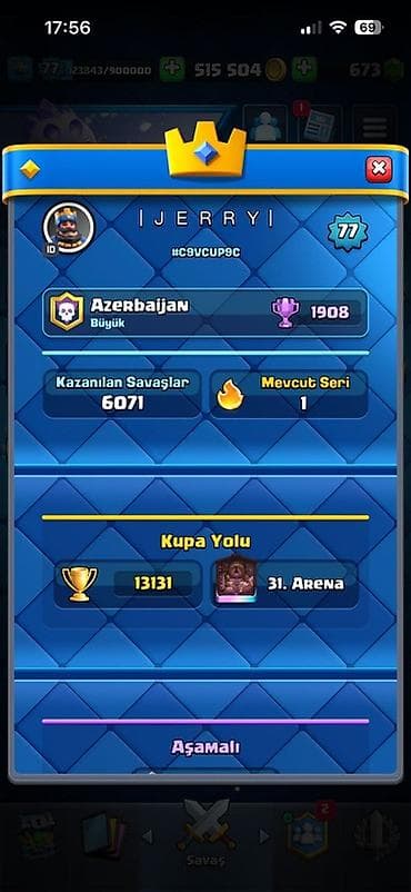 Clash Royale hesabı – yüksək səviyyəli kolleksiya - Kral səviyyəsi
