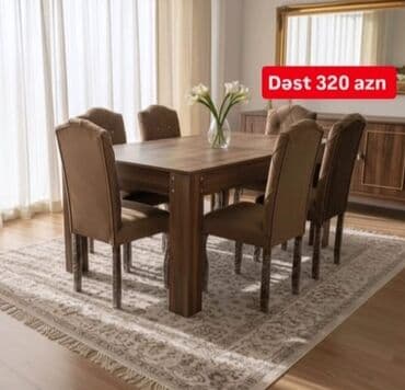 hazir kreditde olan heyet evleri: Qonaq otağı üçün, Yeni, Açılmayan, Dördbucaq masa, 6 stul — 4