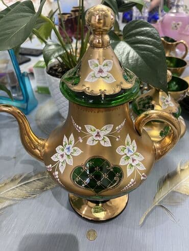 Çay dəsti, rəng - Yaşıl, Bohemia, 6 nəfərlik, Çexiya