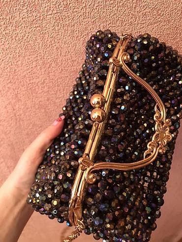 Zərgərlik əşyaları: Handmade Qara kristal muncuqlarla işlənmiş zərif çanta - Material — 2