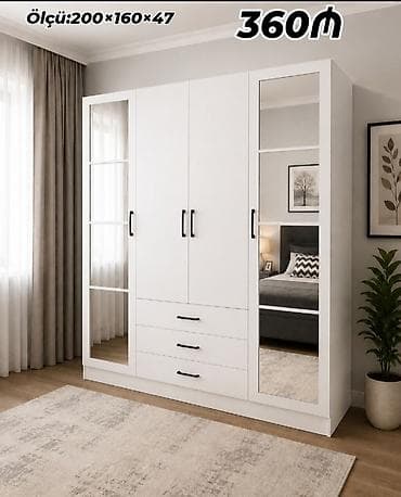 plasmas qapi: Ağ rəngli 5 qapılı geyim dolabı. Ölçü: 200 × 160 × 47 sm (şəkildə — 1