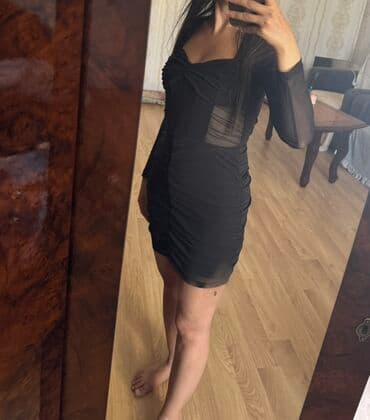 zara xs: Qara mini don – mesh detallar və büzgülü dizayn - Rəng: qara - — 3