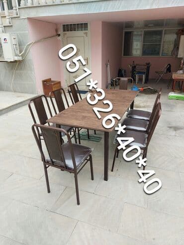 naxcivan bina evleri: Yeni, Dördbucaq masa, 6 stul, Açılan, Stullar ilə, Metal, Azərbaycan — 27