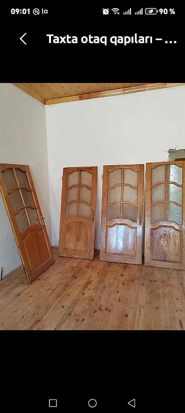 pvc qapi: Taxta otaq qapıları – şüşəli, klassik dizayn - Material: təbii ağac — 1