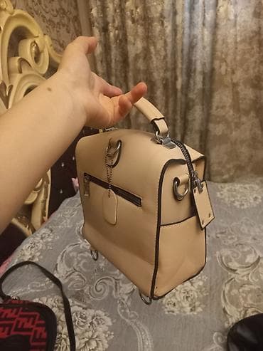 Çantalar: Bej rəngli qadın əl çantası/backpack - Material: yumşaq eko‑dəri — 2